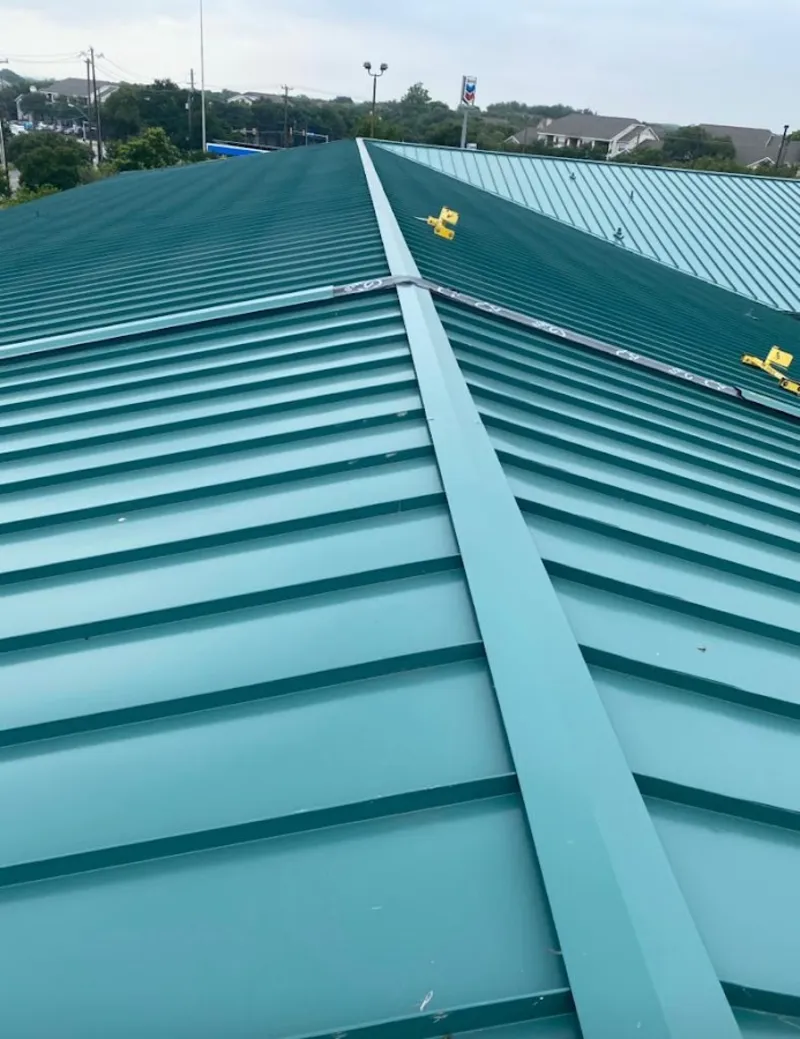 Green commercial metal roof ridge and valley for Metal Roof Repair in Pasadena
